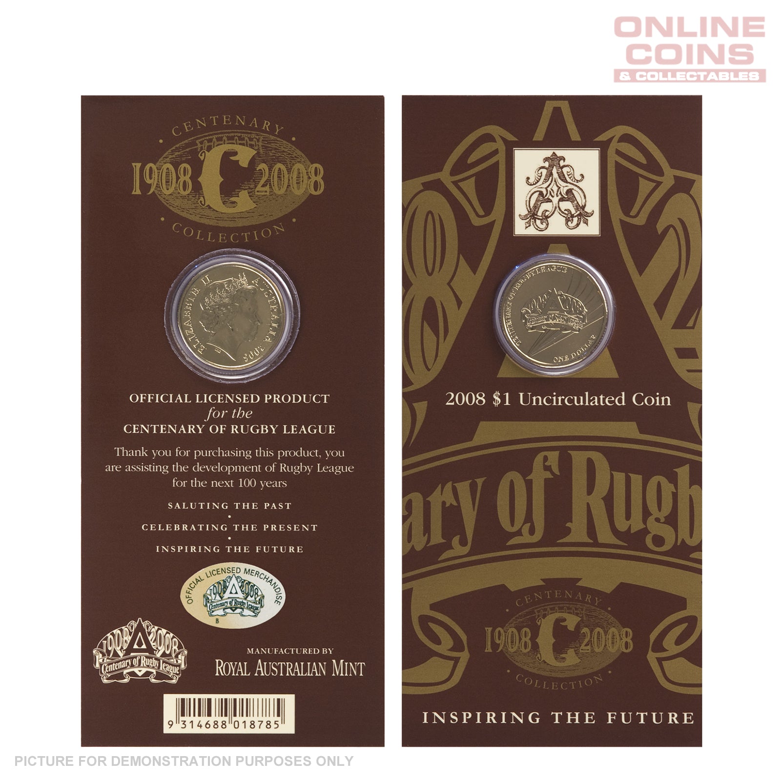 2008 $1 AlBr Uncirculated Carded Coin - Centenary of Rugby League