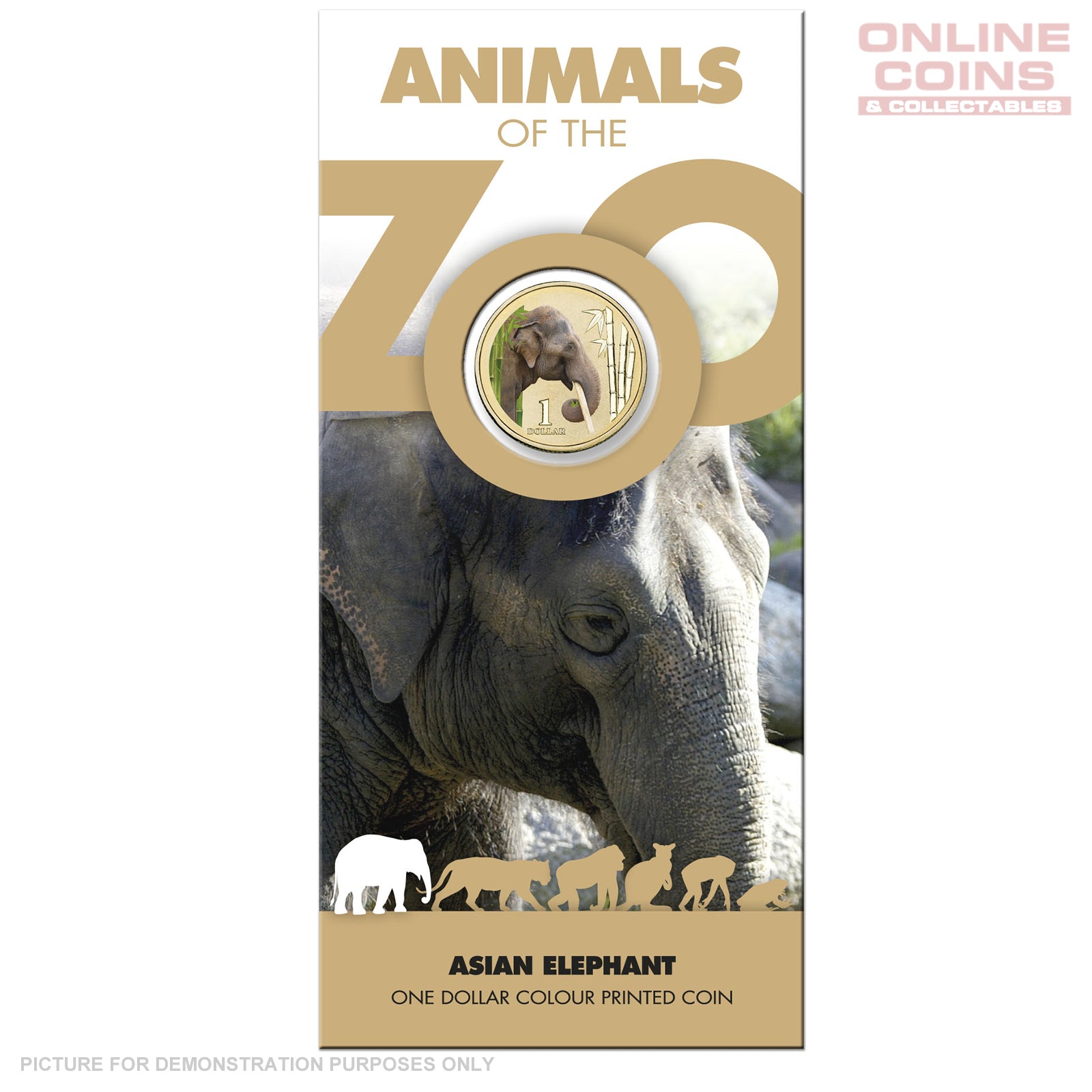 2012 $1 AlBr Uncirculated Carded Coin - Animals of the Zoo series- Asian Elephant