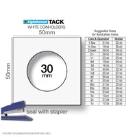 Lighthouse TACK 30mm Staple 2"x2" Coin Holders - Unboxed x 100 (Suitable For Australian 20c And Florins)