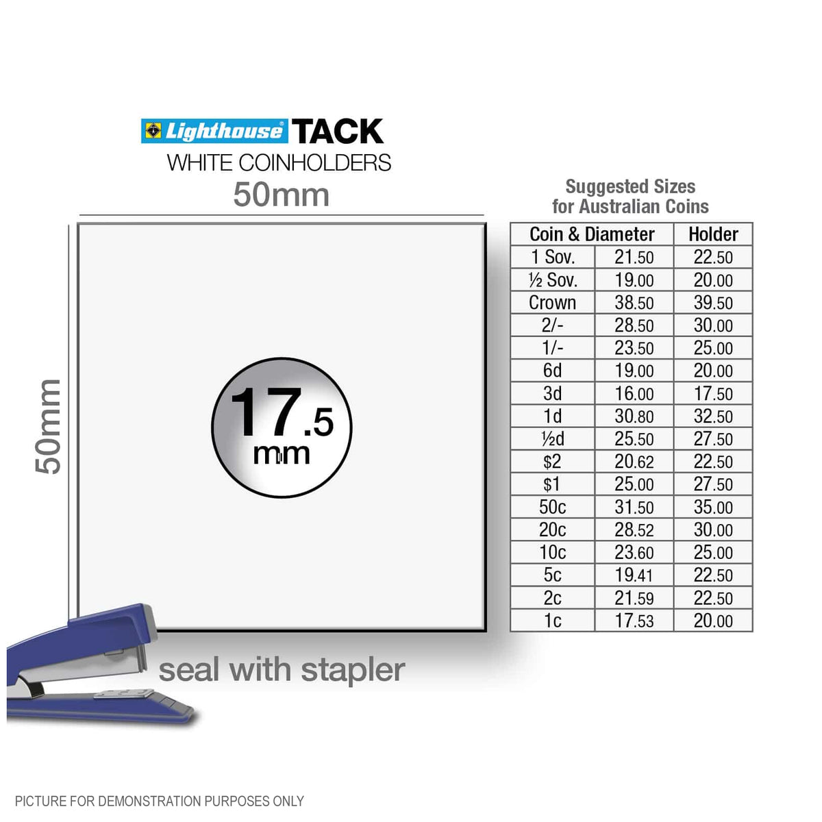 Lighthouse TACK 17.5mm Staple 2"x 2" Coin Holders - Unboxed x 100 (Suitable For Australian Threepence Coins)
