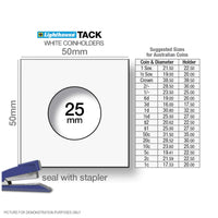 Lighthouse TACK 25mm Staple 2"x2" Coin Holders - Unboxed x 100 (Suitable For Australian 10c Coins)