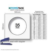 Lighthouse TACK 35mm Staple 2"x2" Coin Holders - Unboxed x 100 (Suitable For Standard Australian 50c Coins)