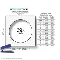 Lighthouse TACK 39.5mm Staple 2"x2" Coin Holders - Unboxed x 100 (Suitable For Australian Crowns)