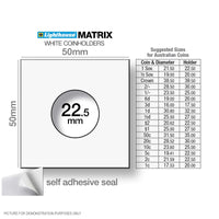 Lighthouse MATRIX WHITE 22.5mm Self Adhesive 2"x2" Coin Holders - Protection for your Coins (Suitable For Australian 2c and $2 Coins)