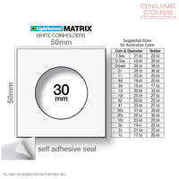 Lighthouse MATRIX WHITE 30mm Self Adhesive 2"x2" Coin Holders (Suitable For Australian 20c And Florins)