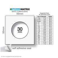 Lighthouse MATRIX WHITE 30mm Self Adhesive 2"x2" Coin Holders - Unboxed x 100 (Suitable For Australian 20c And Florins)