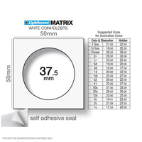 Lighthouse MATRIX WHITE 37.5mm Self Adhesive 2"x2" Coin Holders - Unboxed x 100
