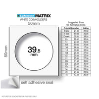 Lighthouse MATRIX WHITE 39.5mm Self Adhesive 2"x2" Coin Holders - Protection for your Coins (Suitable For Australian Crowns)