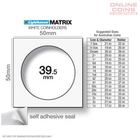 Lighthouse MATRIX WHITE 39.5mm Self Adhesive 2"x2" Coin Holders (Suitable For Australian Crowns)
