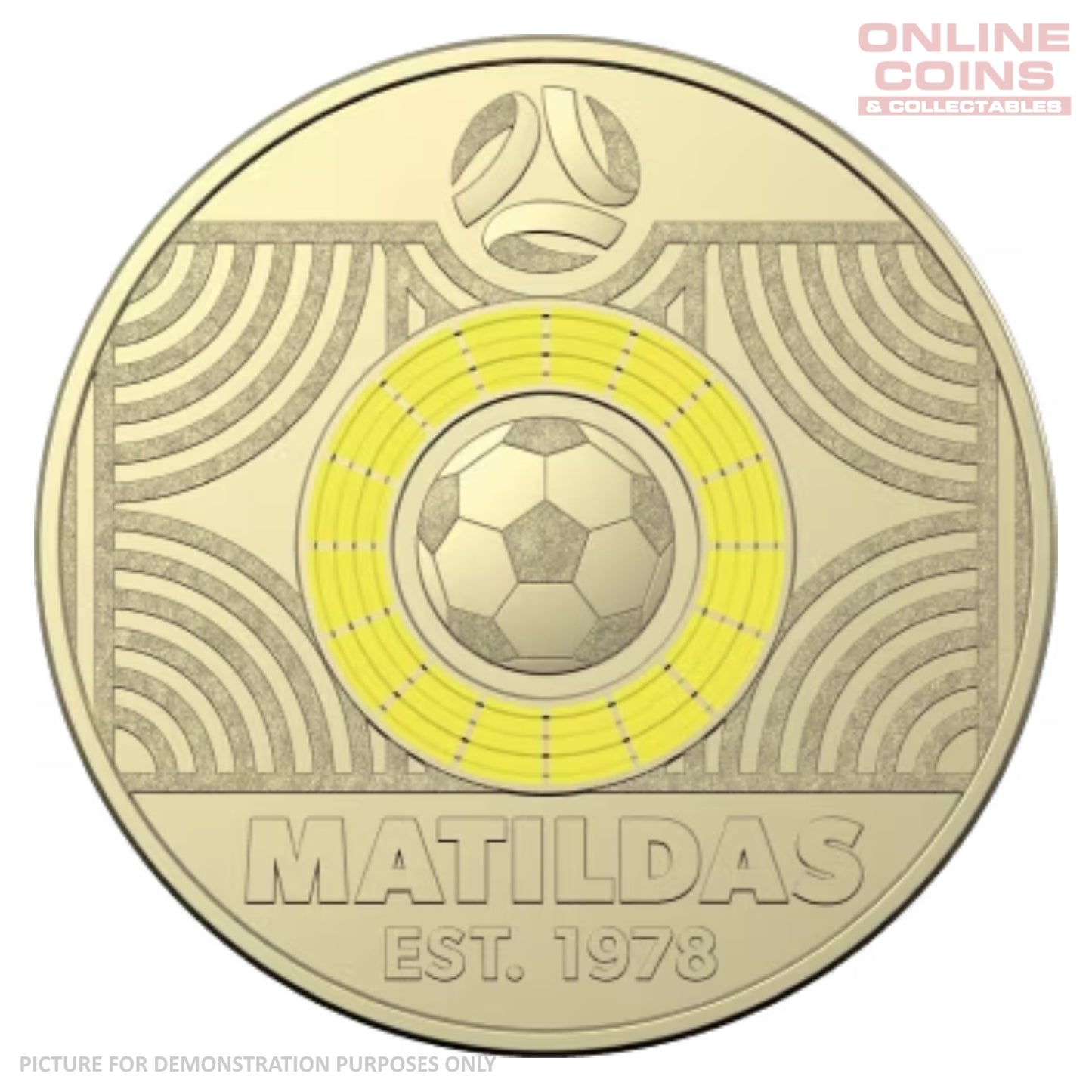 2023 $2 Circulated Coloured Coin - Yellow Matilda FIFA Soccer Loose Coin