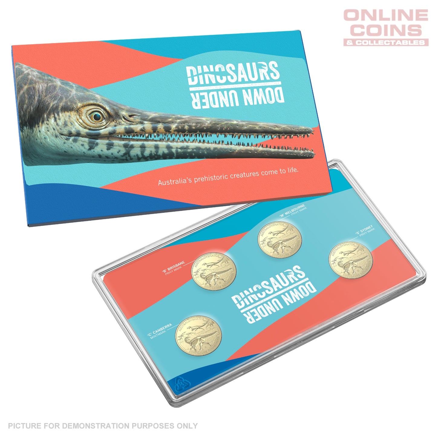 2022 $1 AlBr Mintmark and Privy Mark Uncirculated 4 Coin Set - Australian Dinosaurs