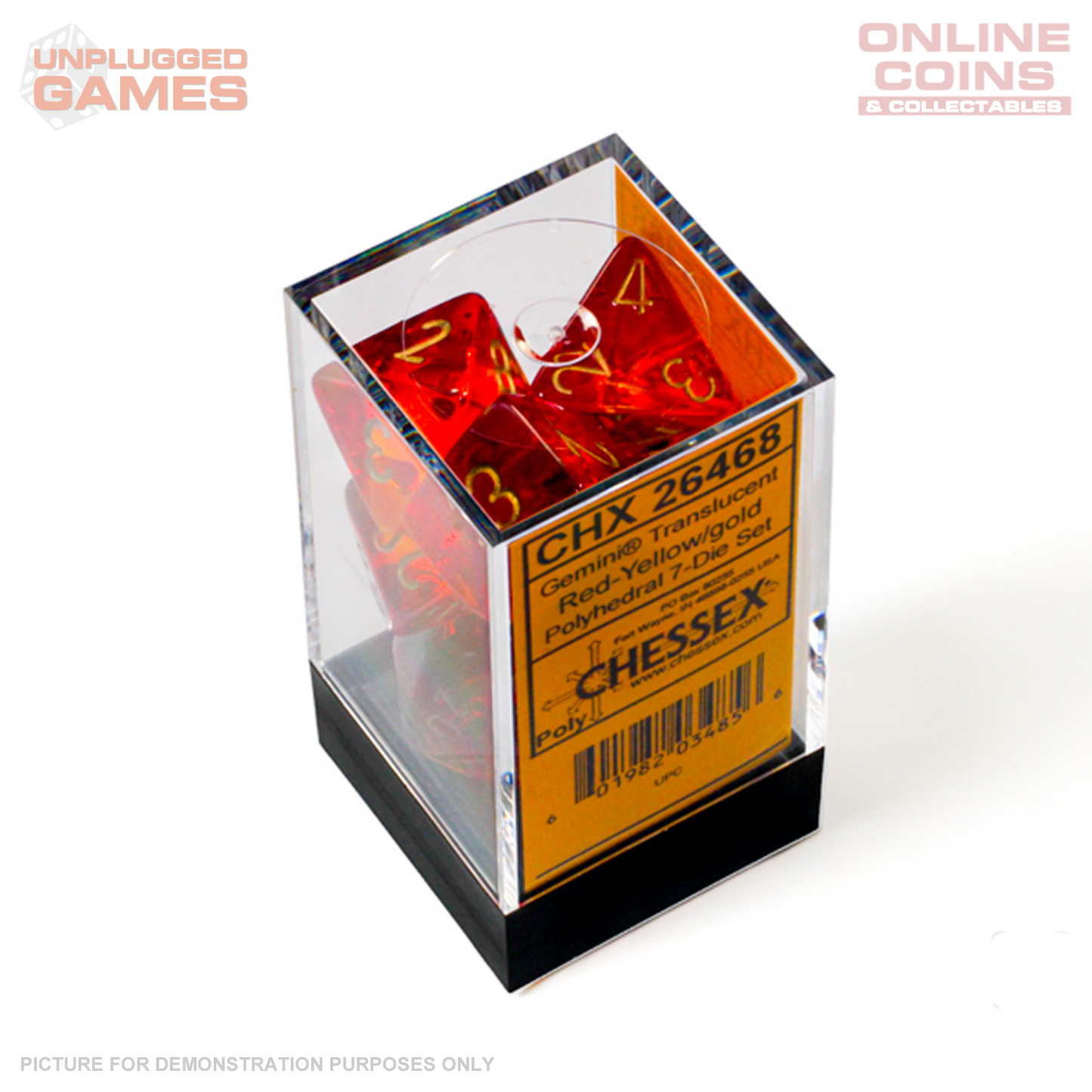 Chessex Gemini Translucent Red-Yellow / Gold Luminary 7-Die Set