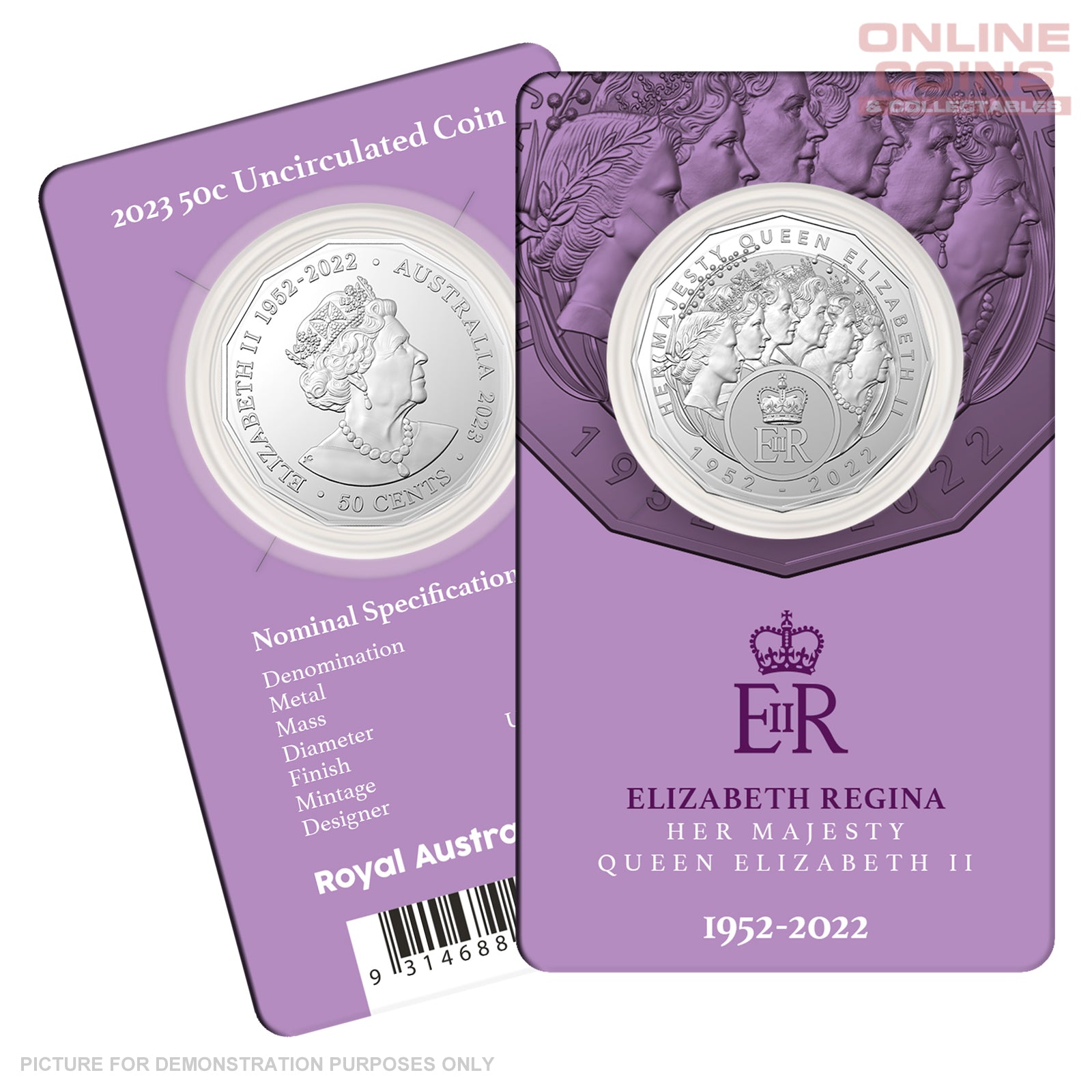 2023 50c CuNi Uncirculated Carded Coin - Elizabeth Regina HM Queen Elizabeth II Commemoration