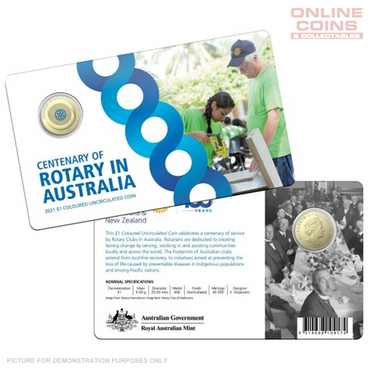 2021 $1 Coloured Uncirculated Coin - Centenary Of Rotary In Australia