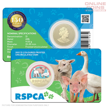 2021 RSPCA Royal Australian Mint 150th Anniversary Farm Animals $1 Coloured Carded Coin