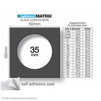 Lighthouse MATRIX BLACK 35mm Self Adhesive 2"x2" MATRIX Coin Holders x 25  (Suitable For 50c Coins)