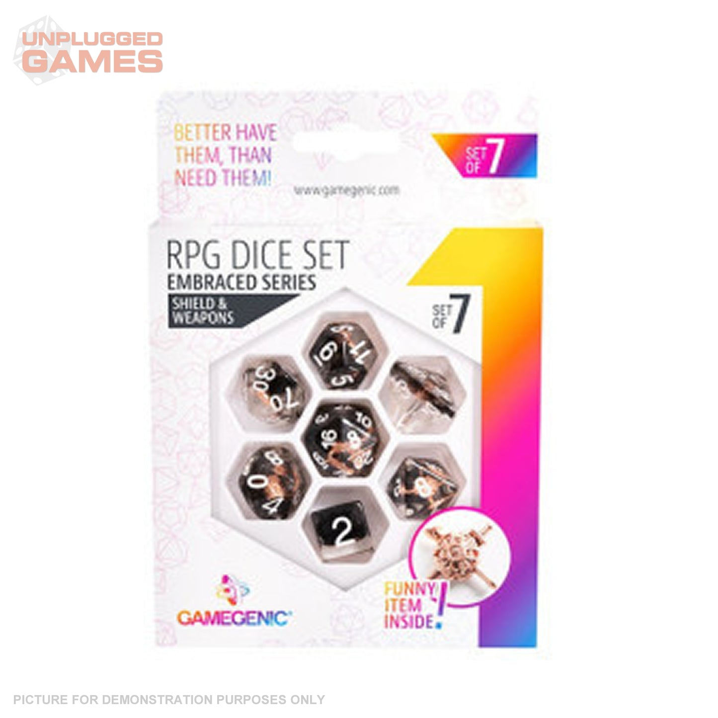 Gamegenic Embraced Series - Sheild and Weapons- RPG Dice Set (7pcs)