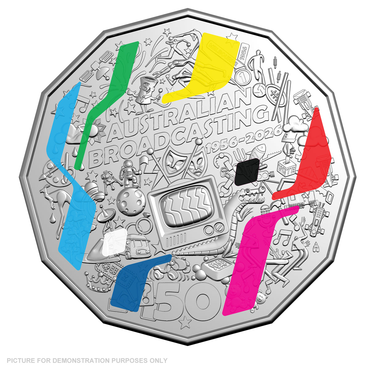 2026 RAM 50c Coloured Uncirculated Coin - First Television Broadcst 70th