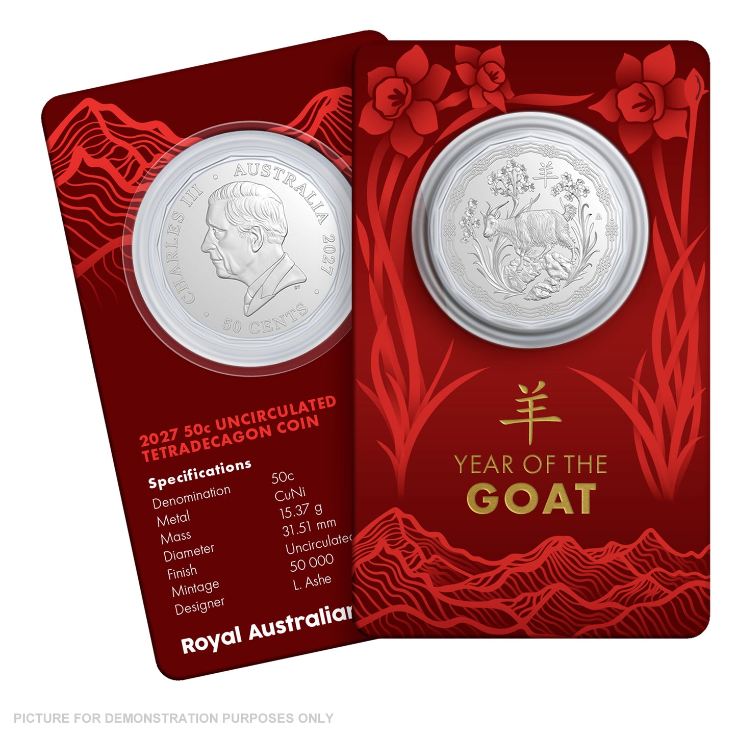 2027 Royal Australian Mint 50c Tetradecagon Uncirculated Year of the Goat Coin