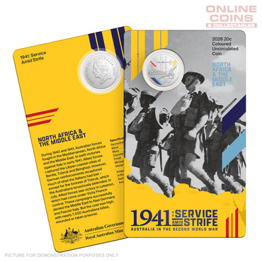 2026 20c Coloured Uncirculated - 1941 Service Amid Strife - North Africa and The Middle East