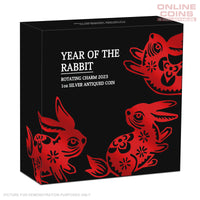 2023 Perth Mint Lunar Year of the Rabbit ROTATING CHARM - 1oz Silver Antiqued Coin