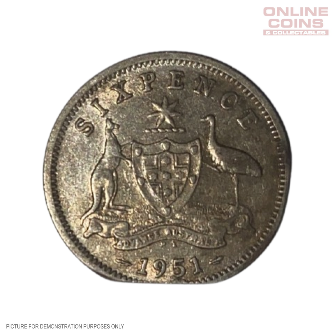 1951 Australian Silver Sixpence - ERROR - Double Clip