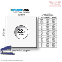 Lighthouse TACK 22.5mm Staple 2"x2" Coin Holders x 25 - Protection For Your Coins (Suitable For Australian 2c and $2 Coins)