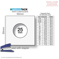 Lighthouse TACK 25mm Staple 2"x2" Coin Holders - Protection For Your Coins (Suitable For Australian 10c Coins)