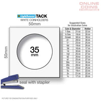 Lighthouse TACK 35mm Staple 2"x2" Coin Holders - Protection For Your Coins (Suitable For Standard Australian 50c Coins)