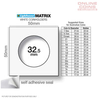 Lighthouse MATRIX WHITE 32.5mm Self Adhesive 2"x2" Coin Holders - Protection for your Coins (Suitable For Australian ROUND 50c Coins And Pennies)