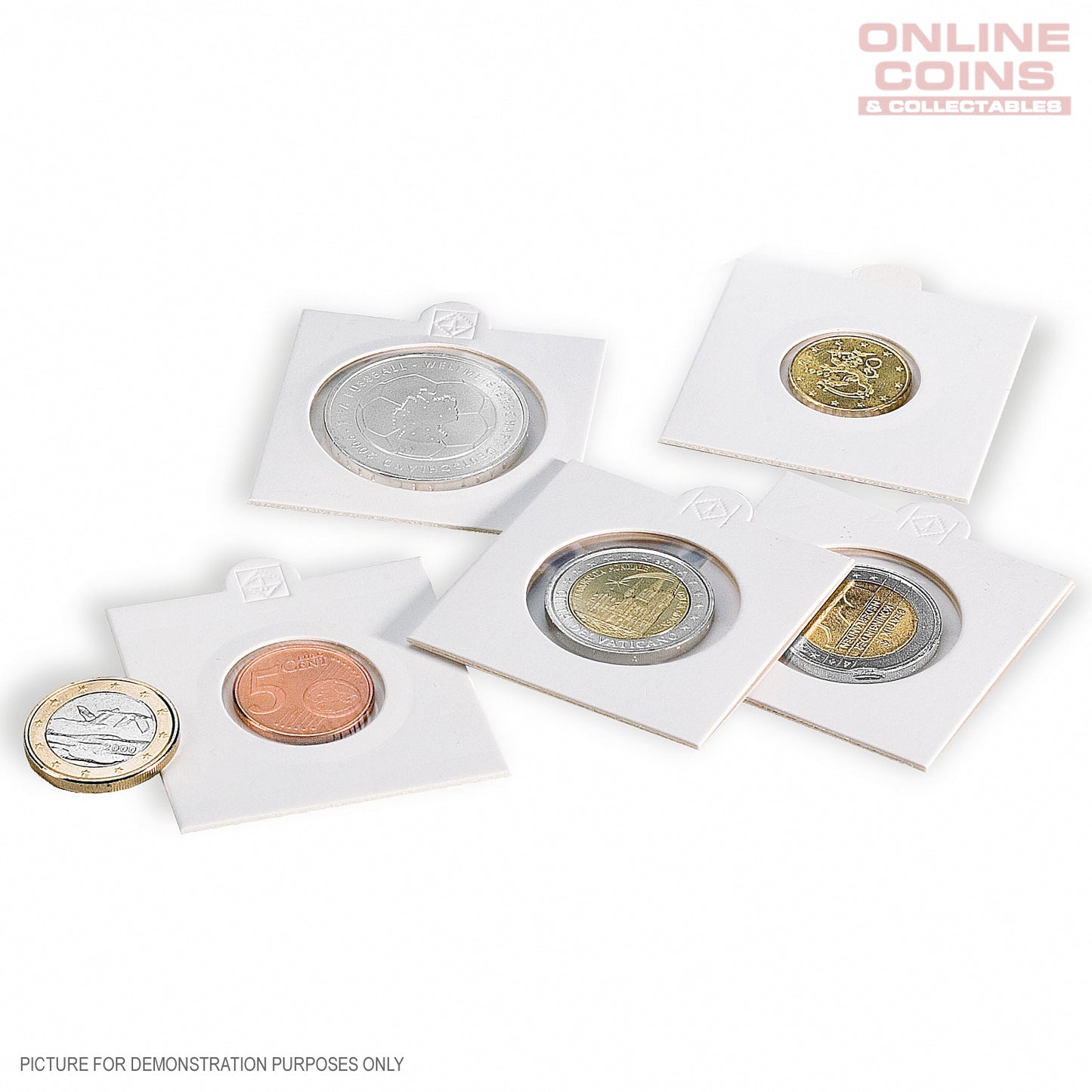 Lighthouse MATRIX WHITE 20mm Self Adhesive 2"x2" Coin Holders x 25 -  Protection for your Coins (Suitable For Australian 1c, 5c, Sixpence And Half Sovereigns)