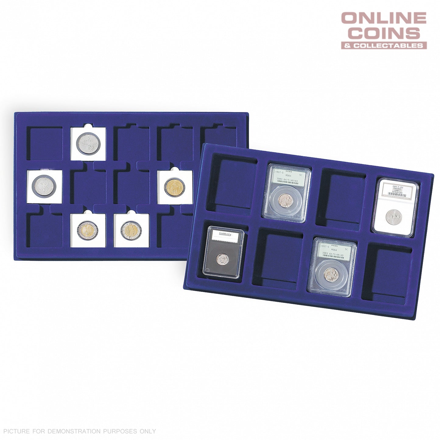 Lighthouse Coin Presentation Trays x 2 TAB12XL Blue - Perfect for Quadrum XL (Larger Trays)