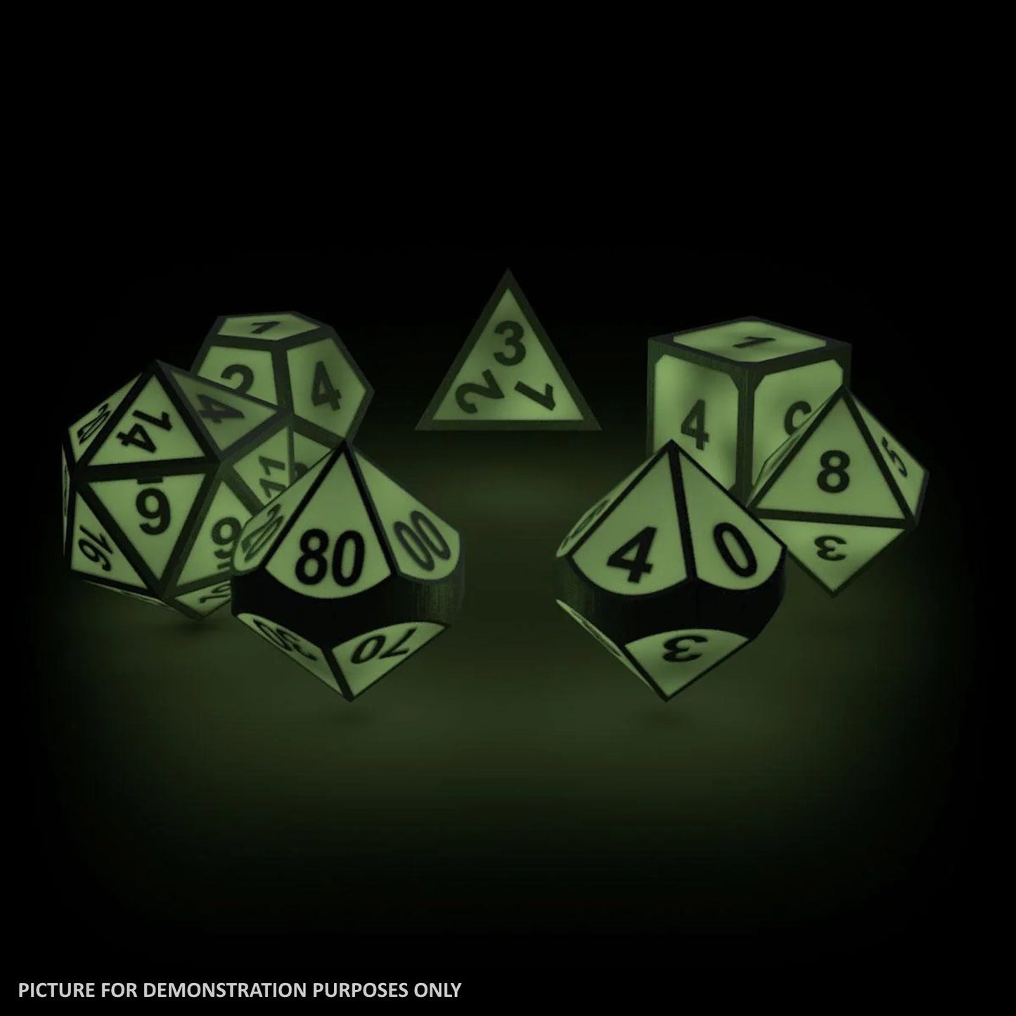 Oakie Doakie RPG Glow in the Dark Metal Dice Set (7) - DRUIDS BLAZE